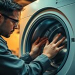 فني صيانة يصلح غسالة أوتوماتيك داخل منزل في الأحمدي